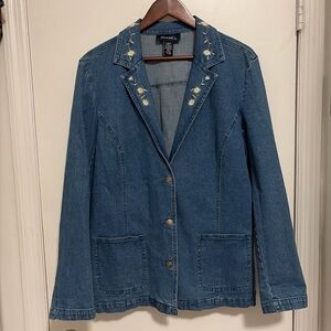Denim&Co Blue Jean Jacket with Star Embroidery